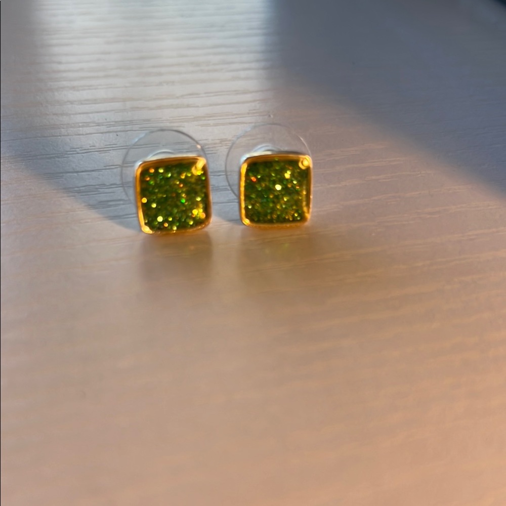 Gold and Green Stud Earrings